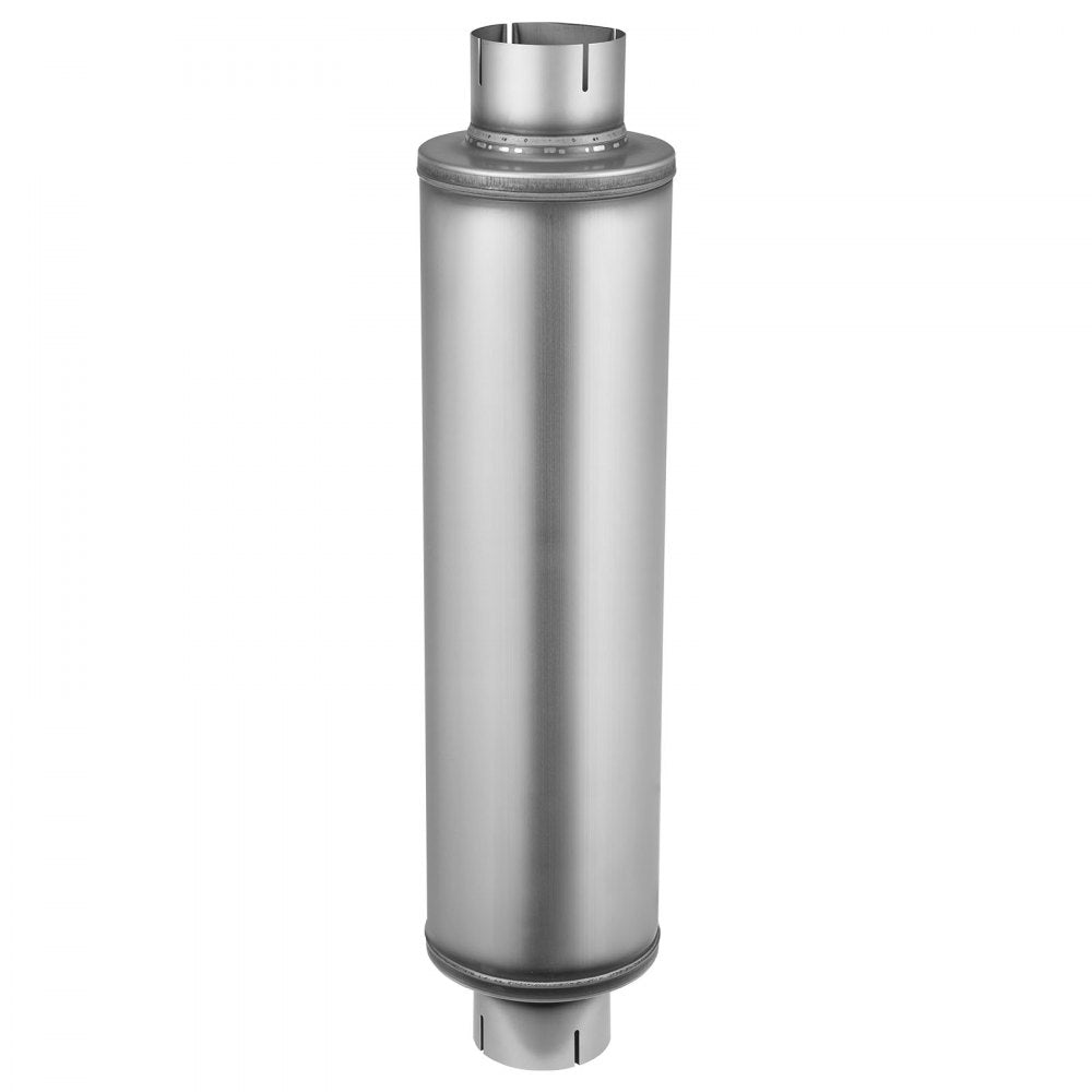 VEVOR Exhaust Muffler, 4 Inch Inlet & Outlet, 30 Inch Overall Length Stainless Steel Exhaust Tip, Universal Resonator Round Body, High Performance for Trucks, Sedans, Sports Cars, SUVs & Daily Drivers