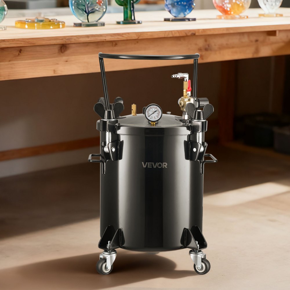 VEVOR Pressure Pot Tank, 5.3 Gal/20 L Heavy Duty Steel Air Tool Pressure Pot, Pressures Pots with Three Quick-Connect Couplers for Home Use, DIY, Art Creations, Large-Diameter Tank