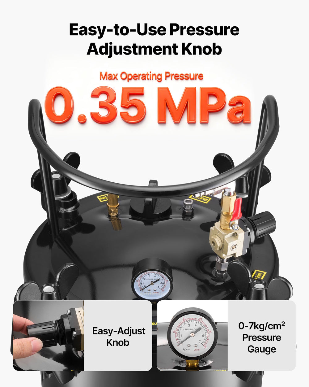 VEVOR Pressure Pot Paint Tank - pressure adjustment knob and gauge