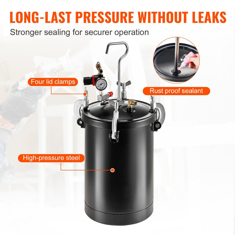 VEVOR Spray Paint Pressure Pot, 15L/3.75gal Pressure Pot Tank, 60 psi Adjustale Pressure, Steel Pressure Pot Paint Tank with Spray Gun, Hoses, Pressure Gauge, for Home Decor and Industry Painting