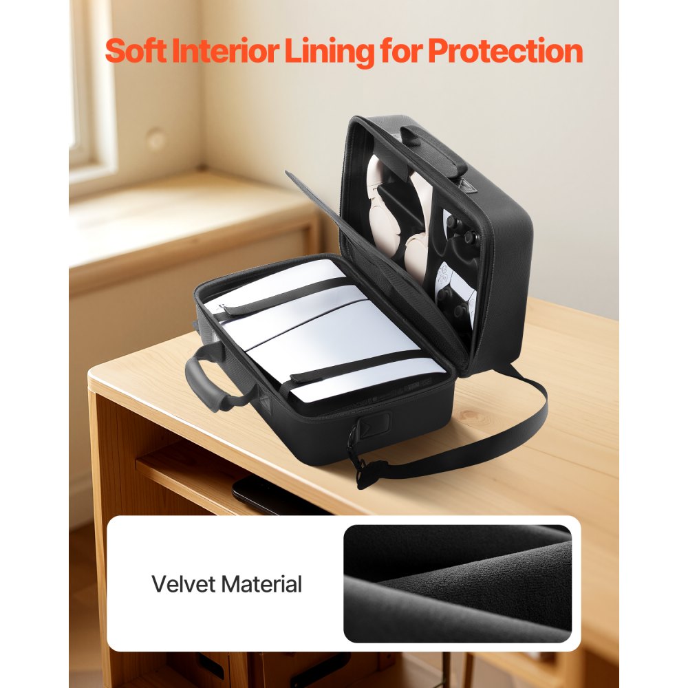 VEVOR PS5 Carrying Case, Travel Bag for Playstation 5 Slim Shockproof EVA, Soft Interior Lining & Padded Dividers for Extra Protection, Spacious Design with Carry Handle for Storage, Home & Party