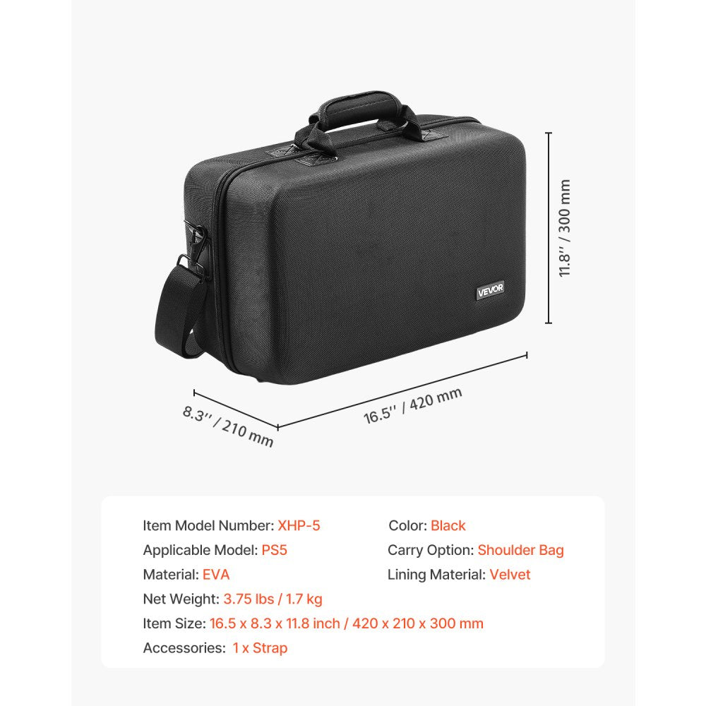 VEVOR PS5 Carrying Case, Travel Bag for Playstation 5 Shockproof EVA, Soft Interior Lining & Padded Dividers for Extra Protection, Spacious Design with Carry Handle for Storage, Home & Party