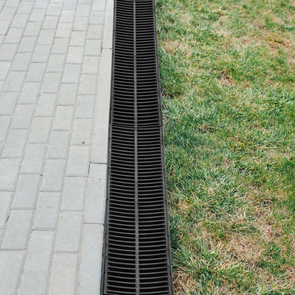 VEVOR Trench Drain System, Channel Drain with Plastic Grate, 5.9x5.1-Inch HDPE Drainage Trench, Black Plastic Garage Floor Drain, 6x39 Trench Drain Grate, with 6 End Caps, for Garden, Driveway-6 Pack