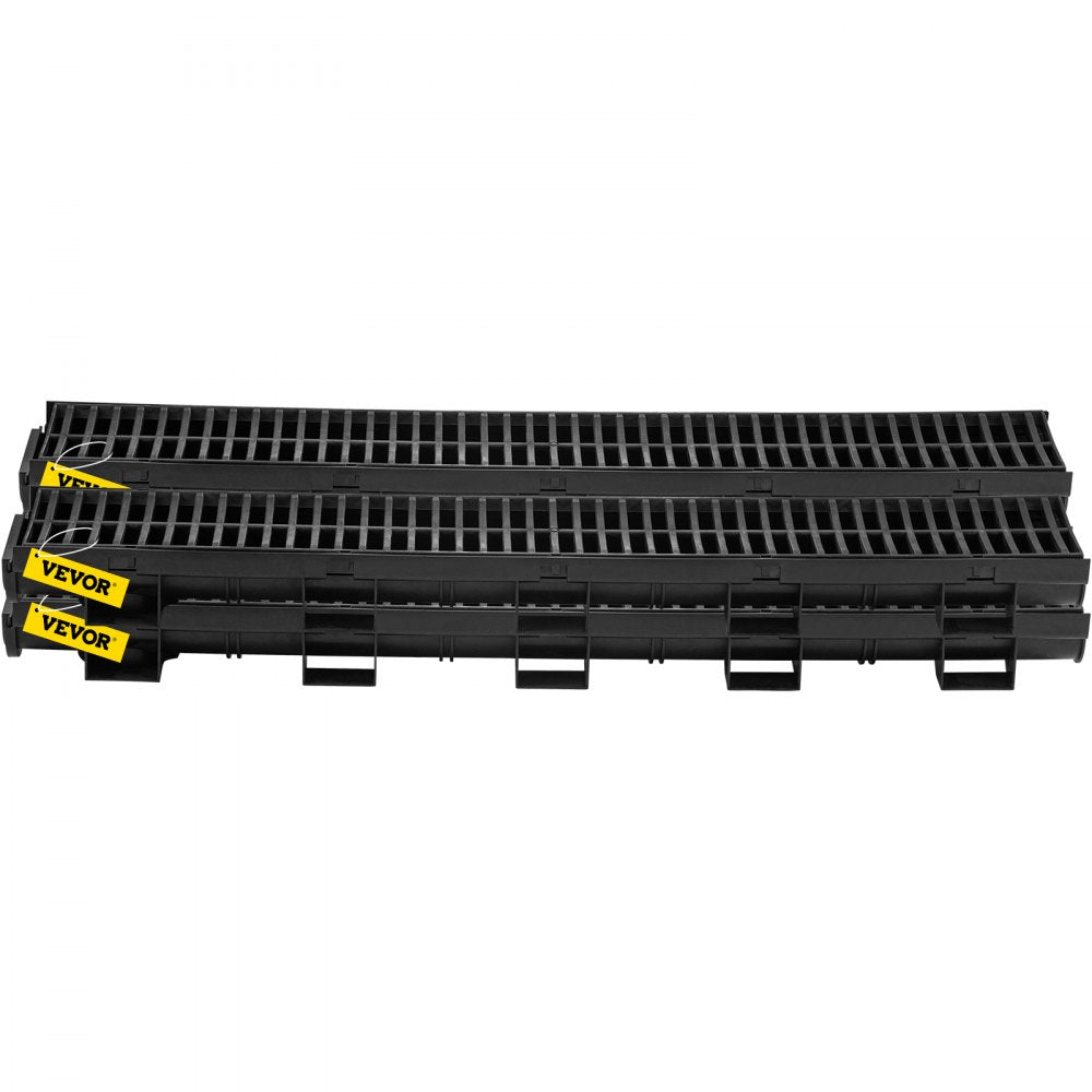 VEVOR Trench Drain System, Channel Drain with Plastic Grate, 5.7x3.1-Inch HDPE Drainage Trench, Black Plastic Garage Floor Drain, 4x39 Trench Drain Grate, with 4 End Caps, for Garden, Driveway-4 Pack