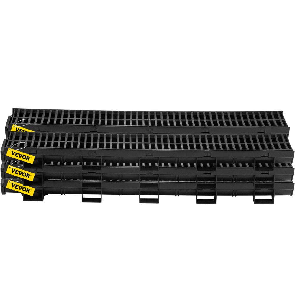 VEVOR Trench Drain System, Channel Drain with Plastic Grate, 5.8x3.1-Inch HDPE Drainage Trench, Black Plastic Garage Floor Drain, 6x39 Trench Drain Grate, with 6 End Caps, for Garden, Driveway-6 Pack