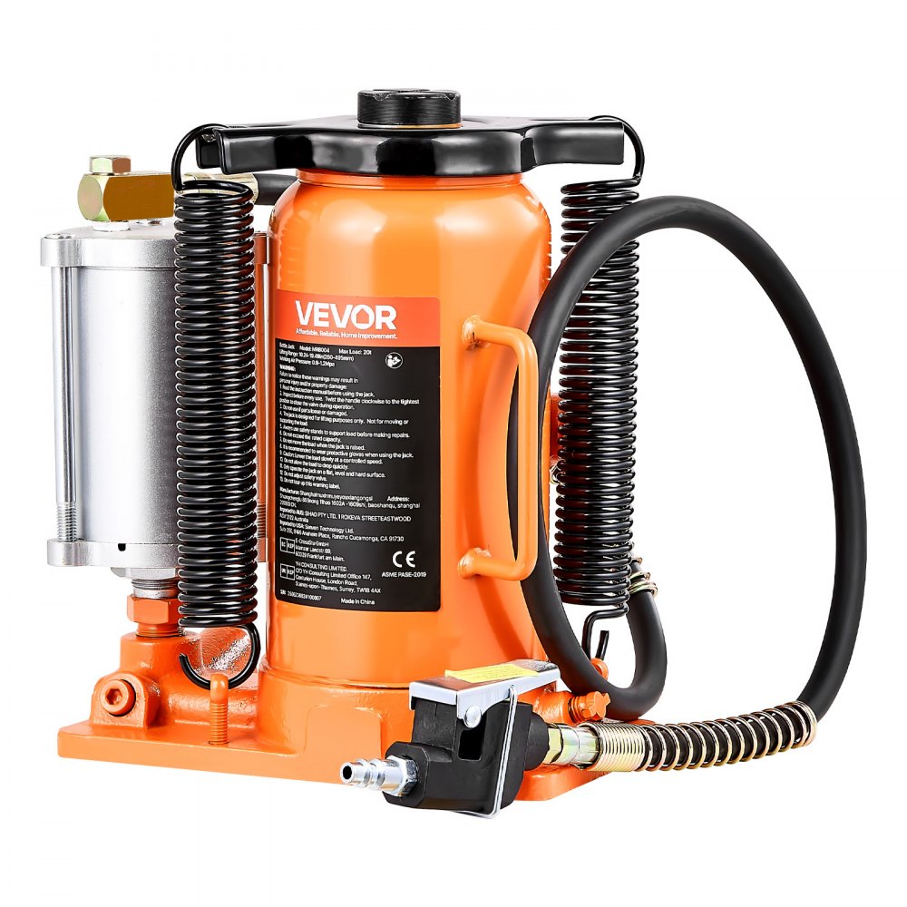 VEVOR Air Hydraulic Bottle Jack, 20 Ton (44092 lbs) Capacity, 10.2-19.5 Inch Lifting Range, Pneumatic/Manual Heavy Duty Welded Bottle Jack with Pump for Car, SUV, Pickup, Truck, RV Auto Repair, Orange