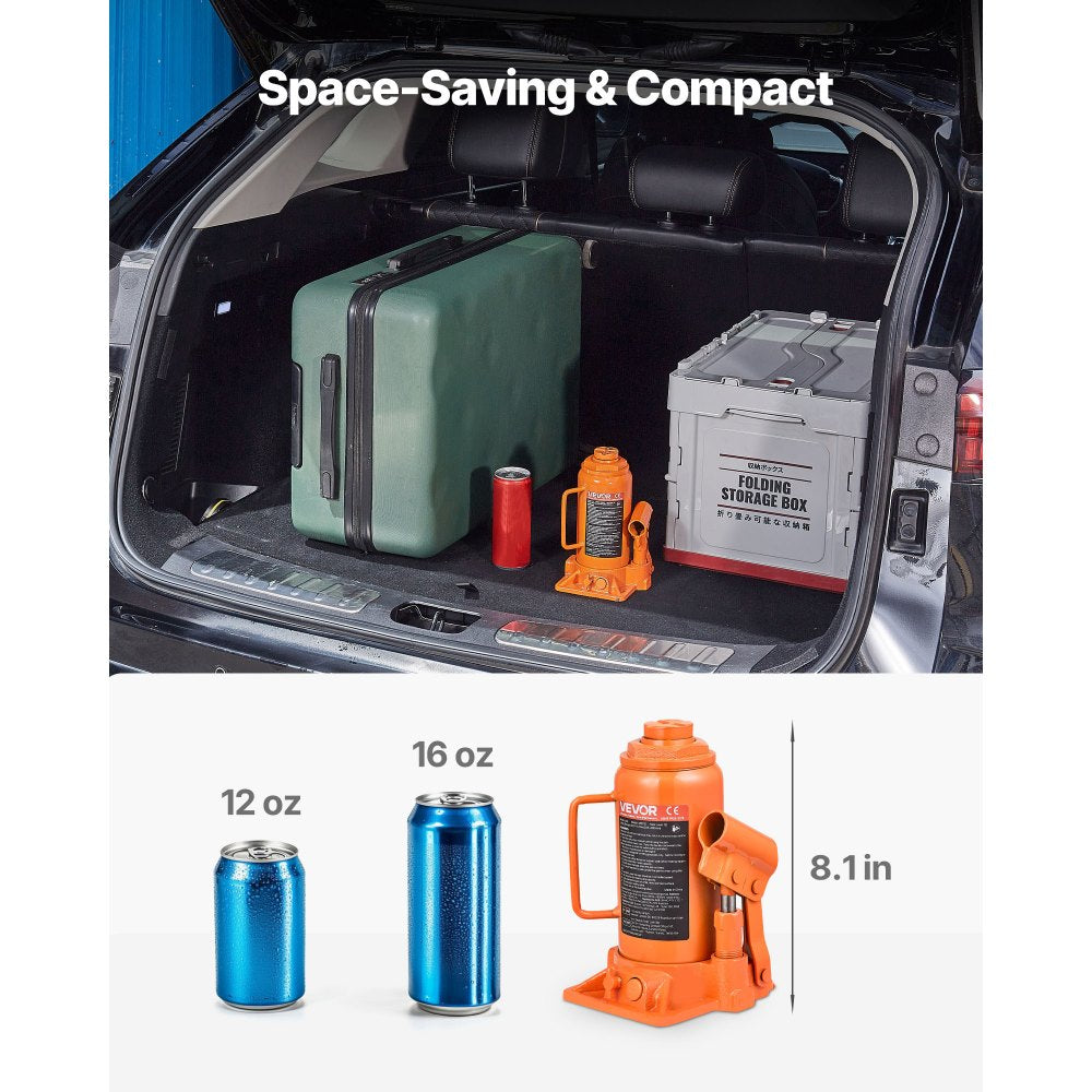 VEVOR Hydraulic Bottle Jack, 12 Ton (26455.5 lbs) Capacity, 8.1-15.7 Inch Lifting Range, Heavy Duty Welded Bottle Jack for Car, SUV, Pickup, Auto Repair, House Lift and Agricultural Equipment, Orange