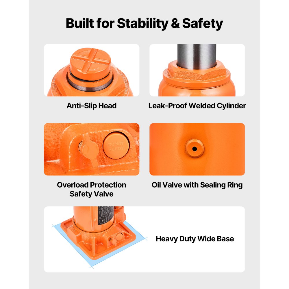 VEVOR Hydraulic Bottle Jack, 12 Ton (26455.5 lbs) Capacity, 8.1-15.7 Inch Lifting Range, Heavy Duty Welded Bottle Jack for Car, SUV, Pickup, Auto Repair, House Lift and Agricultural Equipment, Orange