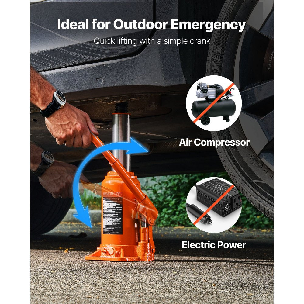 VEVOR Hydraulic Bottle Jack, 20 Ton (44092 lbs) Capacity, 8.9-17.1 Inch Lifting Range, Heavy Duty Welded Bottle Jack for Car, SUV, Pickup, Auto Repair, House Lift and Agricultural Equipment, Orange
