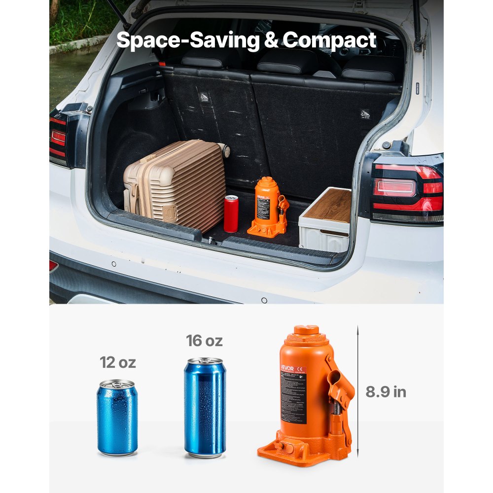 VEVOR Hydraulic Bottle Jack, 20 Ton (44092 lbs) Capacity, 8.9-17.1 Inch Lifting Range, Heavy Duty Welded Bottle Jack for Car, SUV, Pickup, Auto Repair, House Lift and Agricultural Equipment, Orange