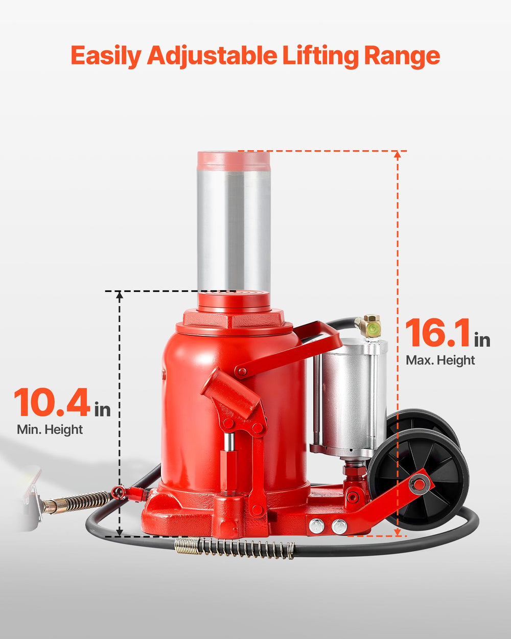 VEVOR Air Hydraulic Bottle Jack, 50 Ton (110231.5 lbs) Capacity, 10.4-16.1 Inch Lifting Range, Pneumatic/Manual Heavy Duty Welded Bottle Jack with Pump for Car, SUV, Pickup, Truck, RV Auto Repair, Red