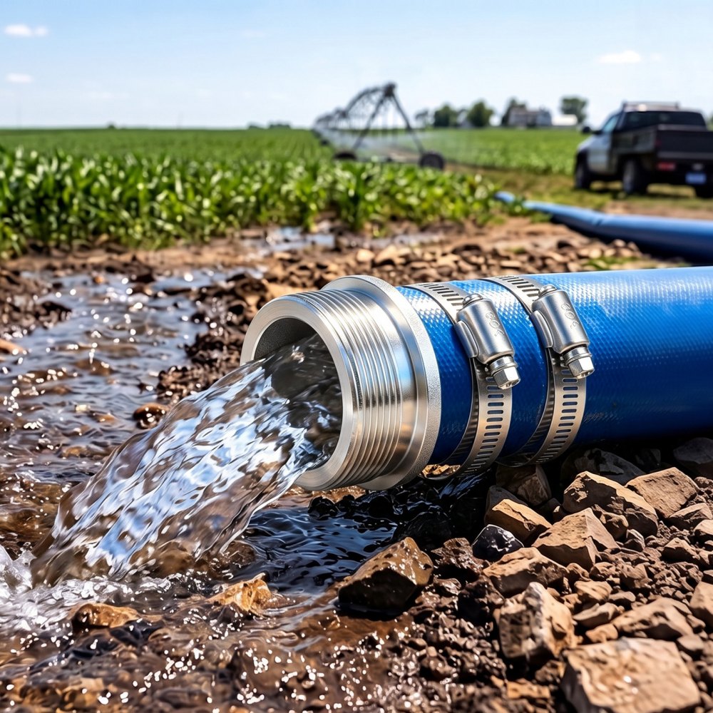 VEVOR Discharge Hose 1-1/2" x 100 ft PVC Lay Flat Backwash Water Pump Hose, for Swimming Pool Sand Filter & Sump Pump, Water Transfer Drainage, Weather & Burst-Resistant, with Pin Lug Fittings, Blue