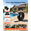 VEVOR Discharge Hose 1-1/2" x 100 ft PVC Lay Flat Backwash Water Pump Hose, for Swimming Pool Sand Filter & Sump Pump, Heavy Duty, Water Transfer Drainage, Weather & Burst-Resistant, with Clamps, Black