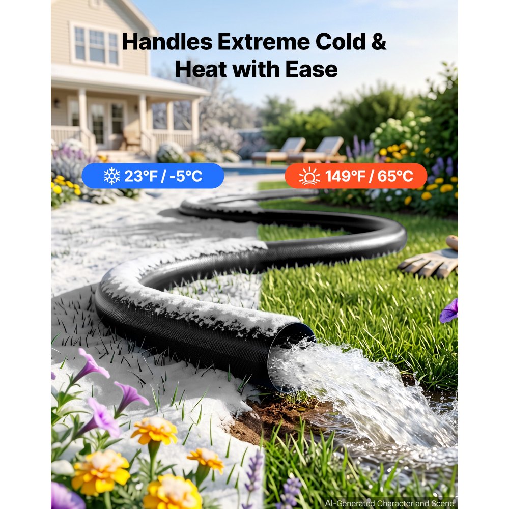 VEVOR Discharge Hose 1-1/2" x 100 ft PVC Lay Flat Backwash Water Pump Hose, for Swimming Pool Sand Filter & Sump Pump, Heavy Duty, Water Transfer Drainage, Weather & Burst-Resistant, with Clamps, Black