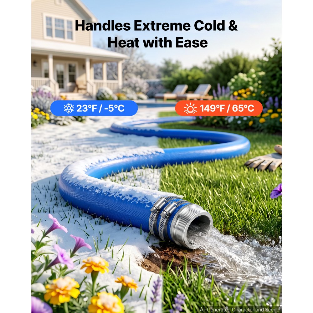 VEVOR Discharge Hose 2" x 50 ft PVC Lay Flat Backwash Water Pump Pool Hose, for Swimming Pool Sand Filter & Sump Pump, Water Transfer Drainage, Weather & Burst-Resistant, with Pin Lug Fittings, Blue