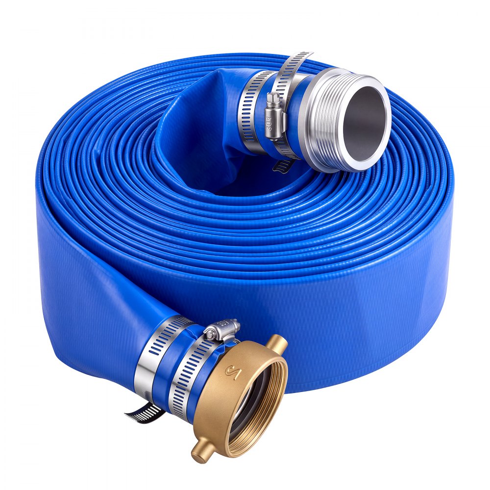 VEVOR Discharge Hose 2" x 50 ft PVC Lay Flat Backwash Water Pump Pool Hose, for Swimming Pool Sand Filter & Sump Pump, Water Transfer Drainage, Weather & Burst-Resistant, with Pin Lug Fittings, Blue