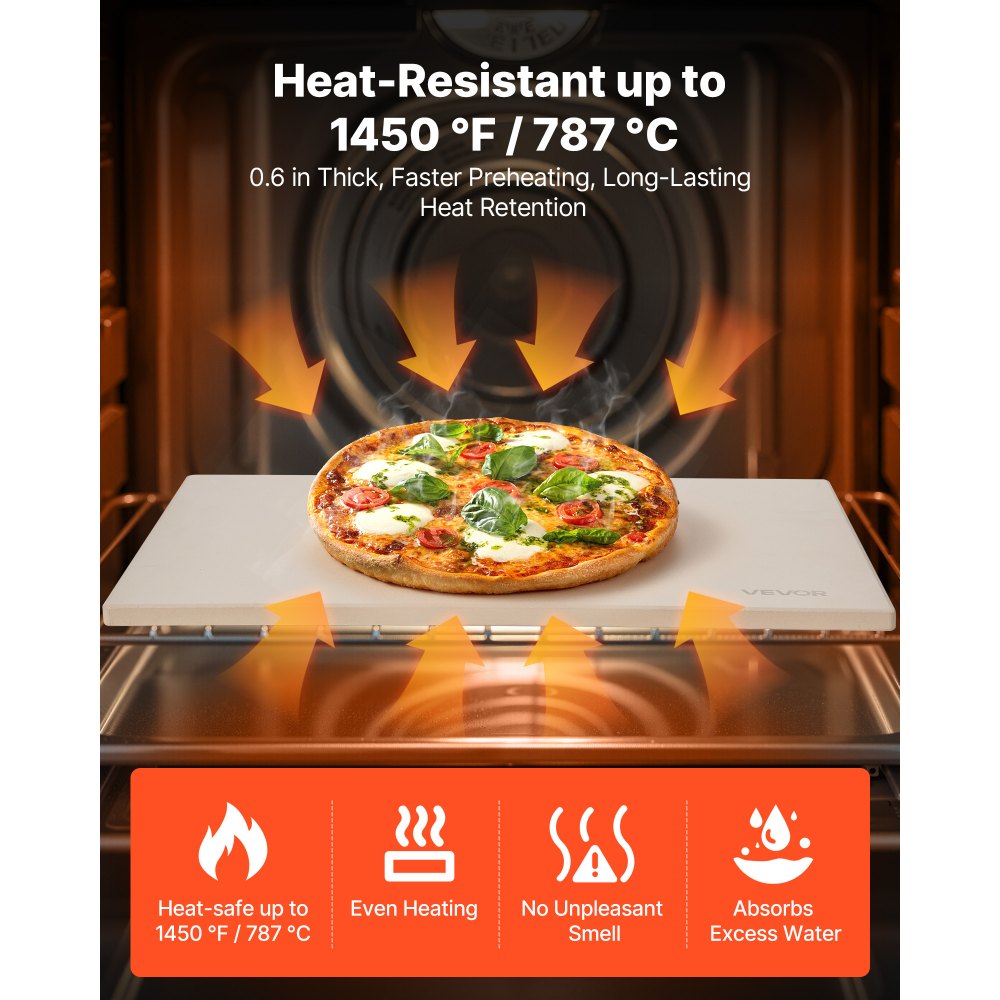 VEVOR Pizza Stone, 16 x 14 x 0.6 Inch Rectangular Cordierite Pizza Stone, Large Baking-Stone with Scraper, 1450℉ Heat-Resistant Cordierite Cooking Stones for Kitchen Bake Oven, BBQ Grilling