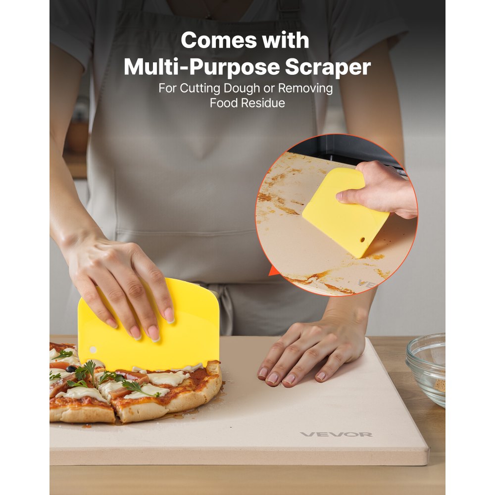 VEVOR Pizza Stone, 16 x 14 x 0.6 Inch Rectangular Cordierite Pizza Stone, Large Baking-Stone with Scraper, 1450℉ Heat-Resistant Cordierite Cooking Stones for Kitchen Bake Oven, BBQ Grilling