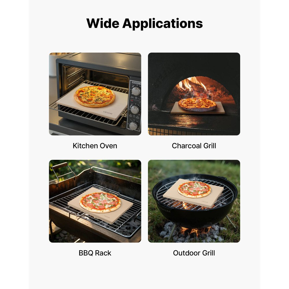 VEVOR Pizza Stone, 16 x 14 x 0.6 Inch Rectangular Cordierite Pizza Stone, Large Baking-Stone with Scraper, 1450℉ Heat-Resistant Cordierite Cooking Stones for Kitchen Bake Oven, BBQ Grilling