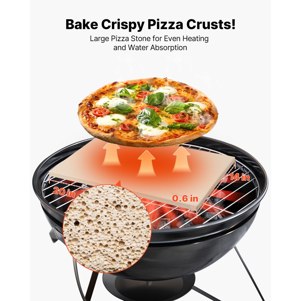 VEVOR Pizza Stone, 20 x 14 x 0.6 in Rectangular Cordierite Pizza Stone, 1450℉ Heat-Resistant Cook Stone, Extra Large Baking-Stone with Metal Peel, Scraper, for Kitchen Bake Oven, BBQ Grill