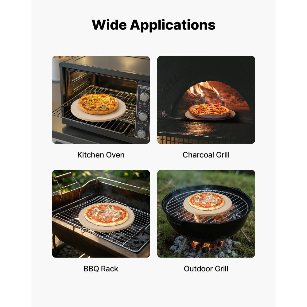 VEVOR Pizza Stone, 15 in Round Pizza Stone,  0.67 in Large Cordierite Baking-Stone with Metal Peel, Scrape, 1450℉ Heat-Resistant Cooking Stones, for Kitchen Oven, Baking Pizzas, BBQ Grilling