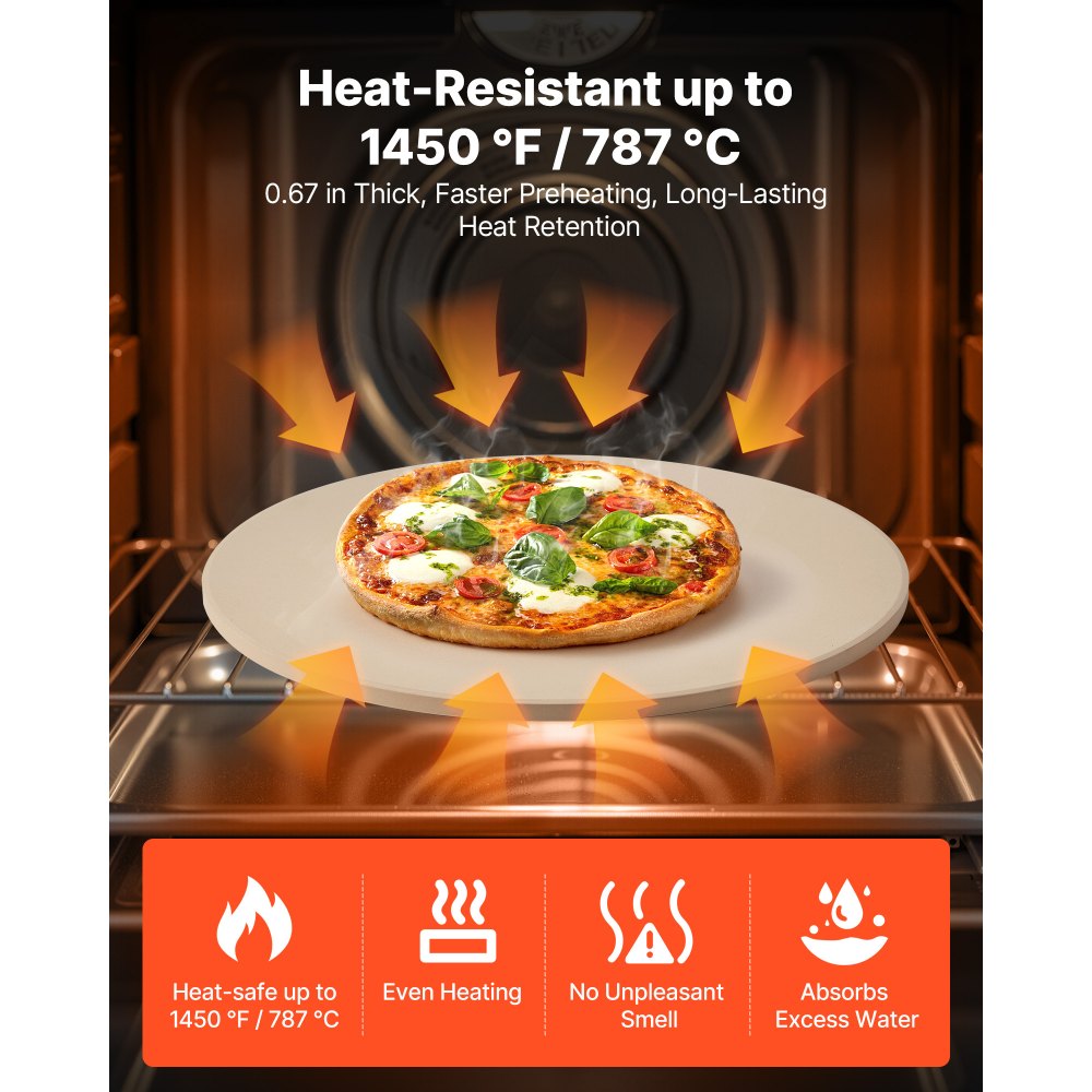 VEVOR Pizza Stone, 16 in Round Pizza Stone, 0.67" Thick Extra Large Baking-Stone with Rack Stand, 1450℉ Heat-Resistant Cooking Stones, for Kitchen Oven, Baking Pizzas, BBQ Grill