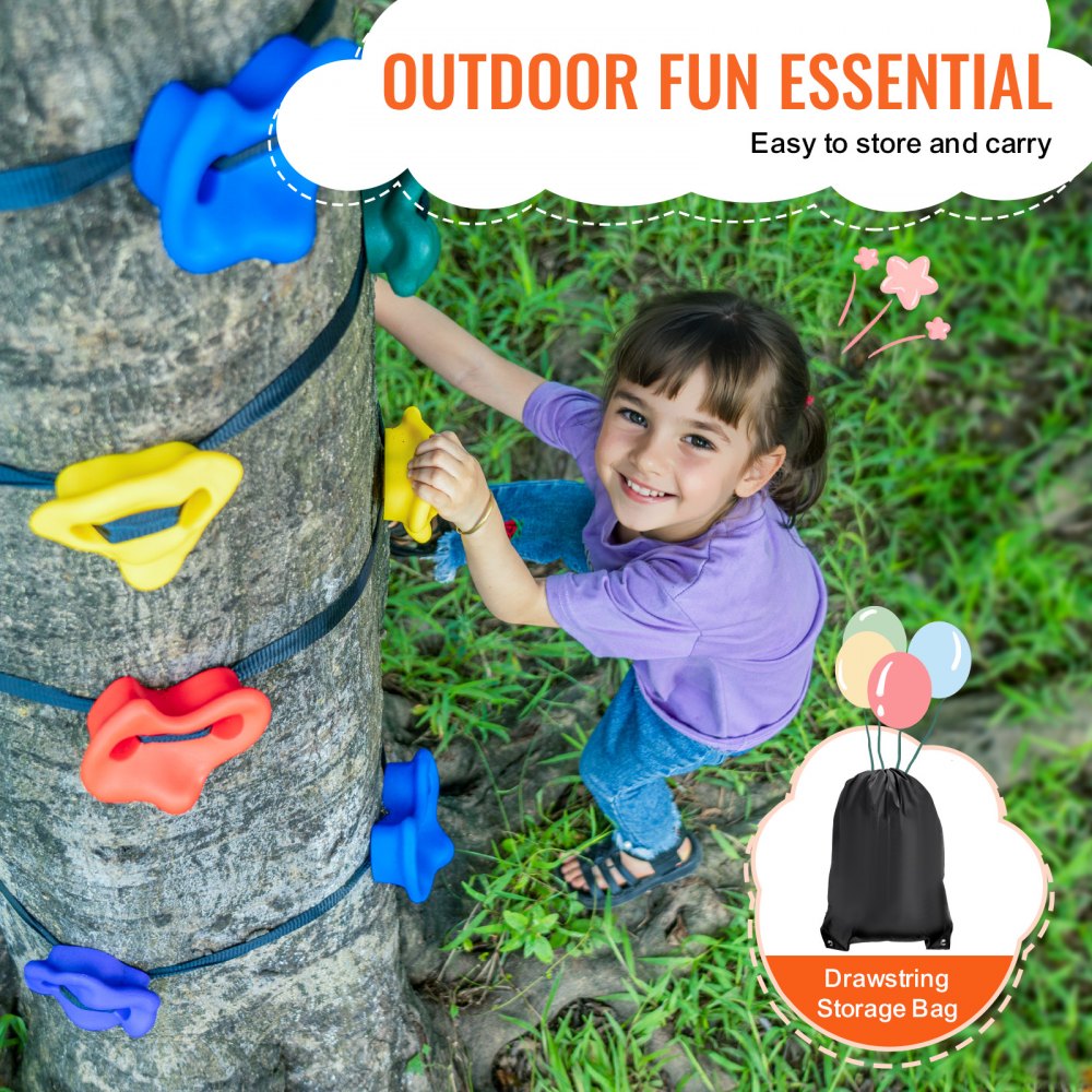 VEVOR Ninja Tree Climbing Kit, 12 Tree Climbing Holds and 6 Ratchet Straps, Large Climbing Rocks for Kids and Adults Climber, Various Colors and Shapes, for Outdoor Ninja Warrior Obstacle Training