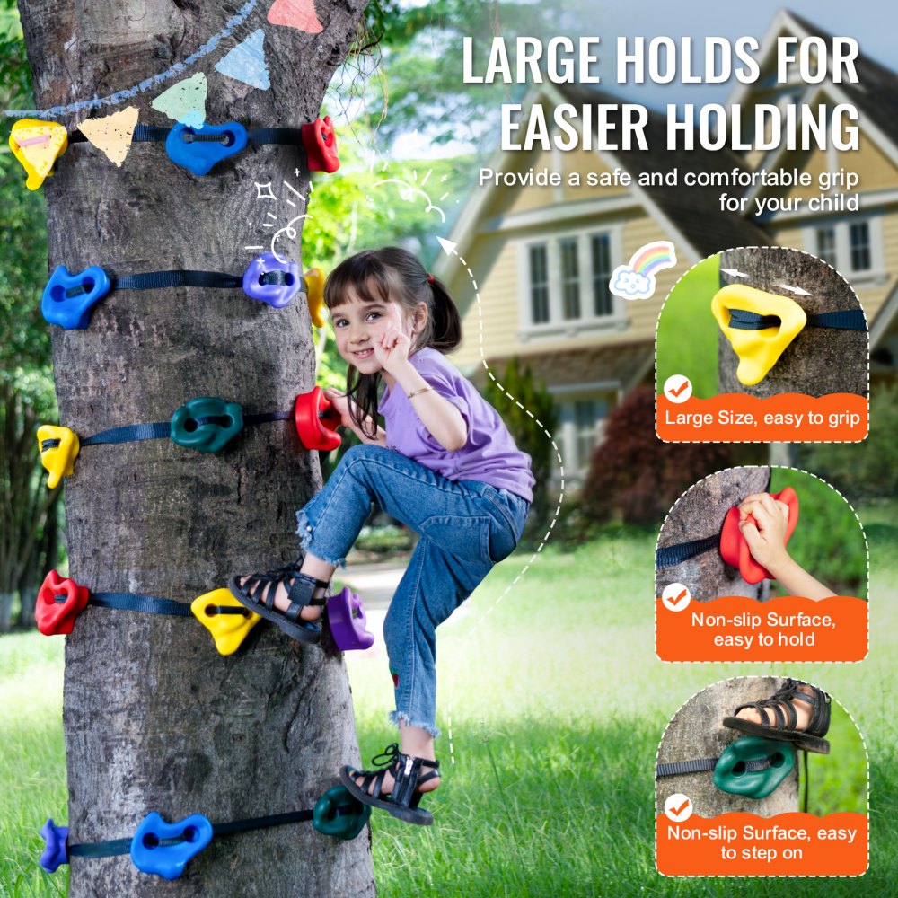 VEVOR Ninja Tree Climbing Kit, 20 Tree Climbing Holds and 6 Ratchet Straps, Large Climbing Rocks for Kids and Adults Climber, Various Colors and Shapes, for Outdoor Ninja Warrior Obstacle Training