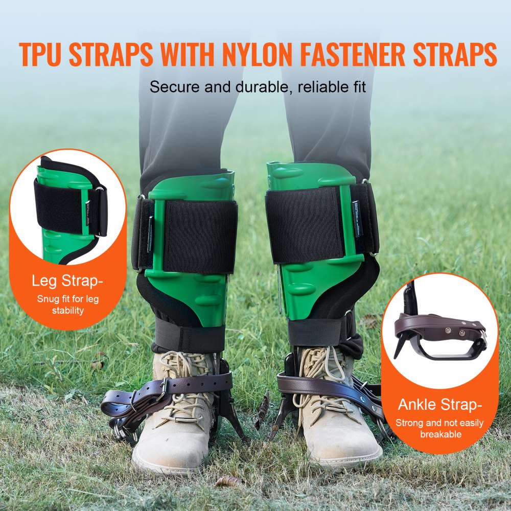 VEVOR Tree Climbing Spikes, 1 Pair Alloy Steel Climbing Spurs, 350lbs Load Capacity Tree Climbing Gear with Straps and Spike Protectors, Arborist Equipment for Climbers, Hunting, Fruit Picking, Green