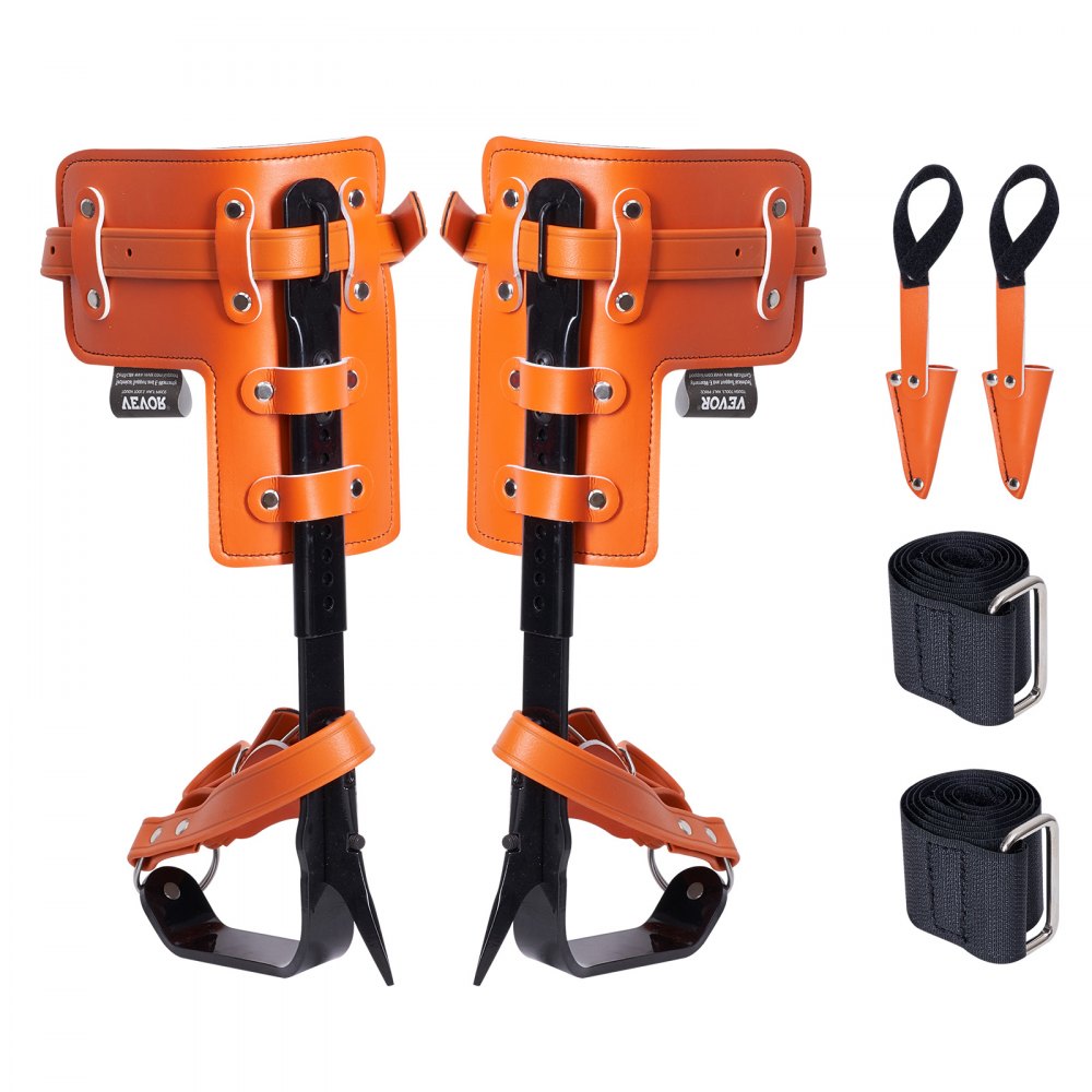 VEVOR Tree Climbing Spikes, 1 Pair Alloy Steel Climbing Spurs, 350lbs Load Capacity Tree Climbing Gear with Straps and Spike Protectors, Arborist Equipment for Climbers, Hunting, Fruit Picking, Orange