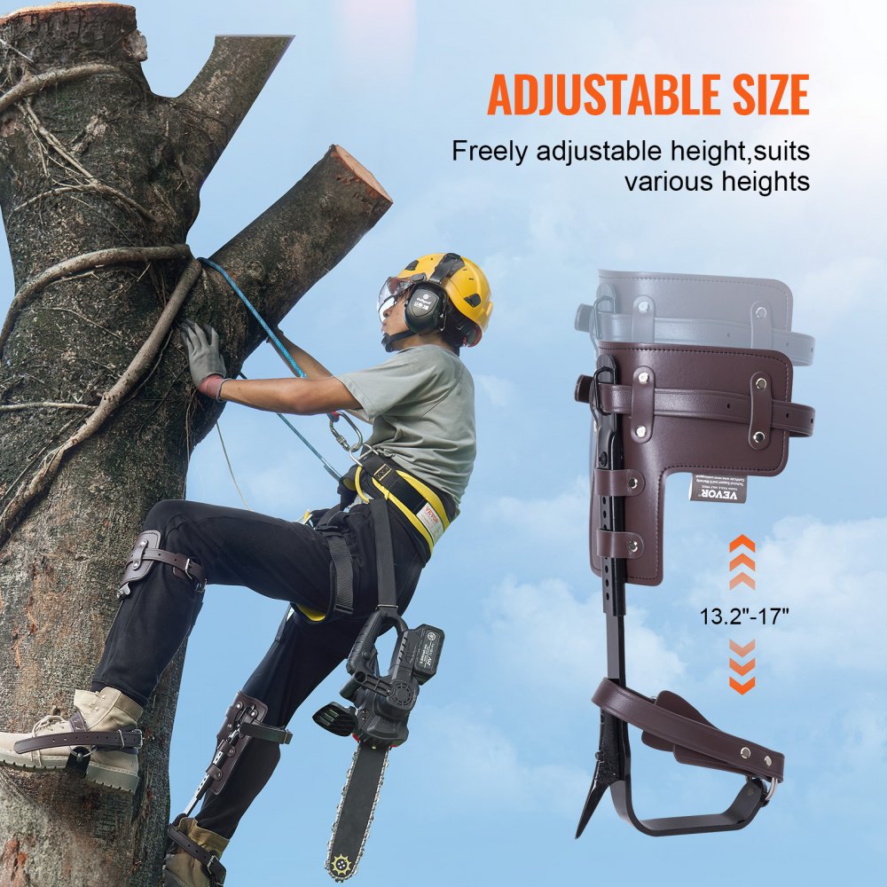 VEVOR Tree Climbing Spikes, 1 Pair Alloy Steel Climbing Spurs, 350lbs Load Capacity Tree Climbing Gear with Straps and Spike Protectors, Arborist Equipment for Climbers, Hunting, Fruit Picking, Brown