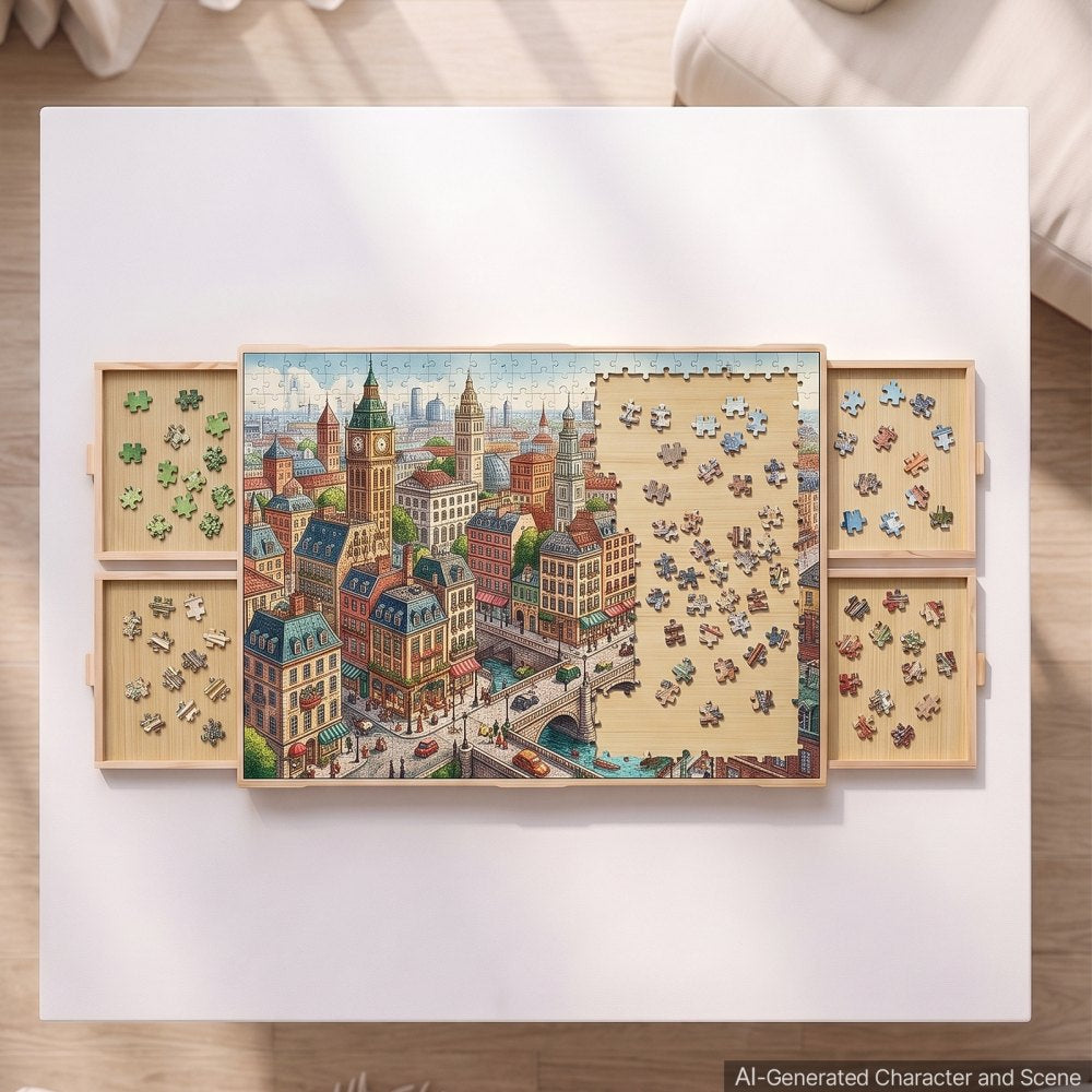 VEVOR 1000 Piece Puzzle Board with 4 Drawers and Cover, 29x21 in, Birthday Gift for Mom, Portable Wooden Table, Jigsaw Accessories for Adult, Puzzle Organizer Storage System