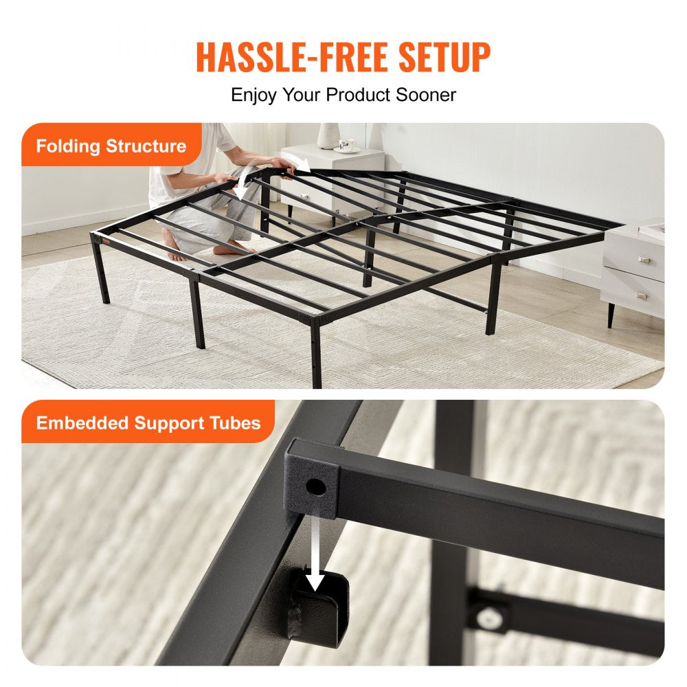 VEVOR 14 Inch Queen Metal Bed Frame Platform, No Box Spring Needed, 1500 lbs Loading Capacity Embedded Heavy Duty Mattress Foundation with Steel Slat Support, Easy Assembly, Noise Free