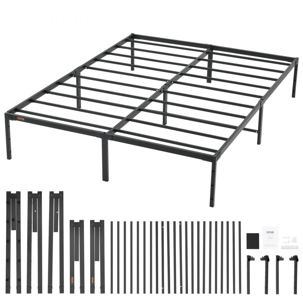 VEVOR 14 Inch Queen Metal Bed Frame Platform, No Box Spring Needed, 1500 lbs Loading Capacity Embedded Heavy Duty Mattress Foundation with Steel Slat Support, Easy Assembly, Noise Free