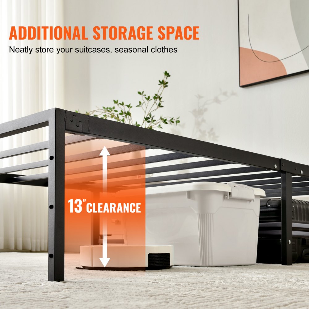 VEVOR 14 Inch Twin Metal Bed Frame Platform, No Box Spring Needed, Embedded Mattress Foundation with Steel Slat Support, Easy Assembly, Noise Free