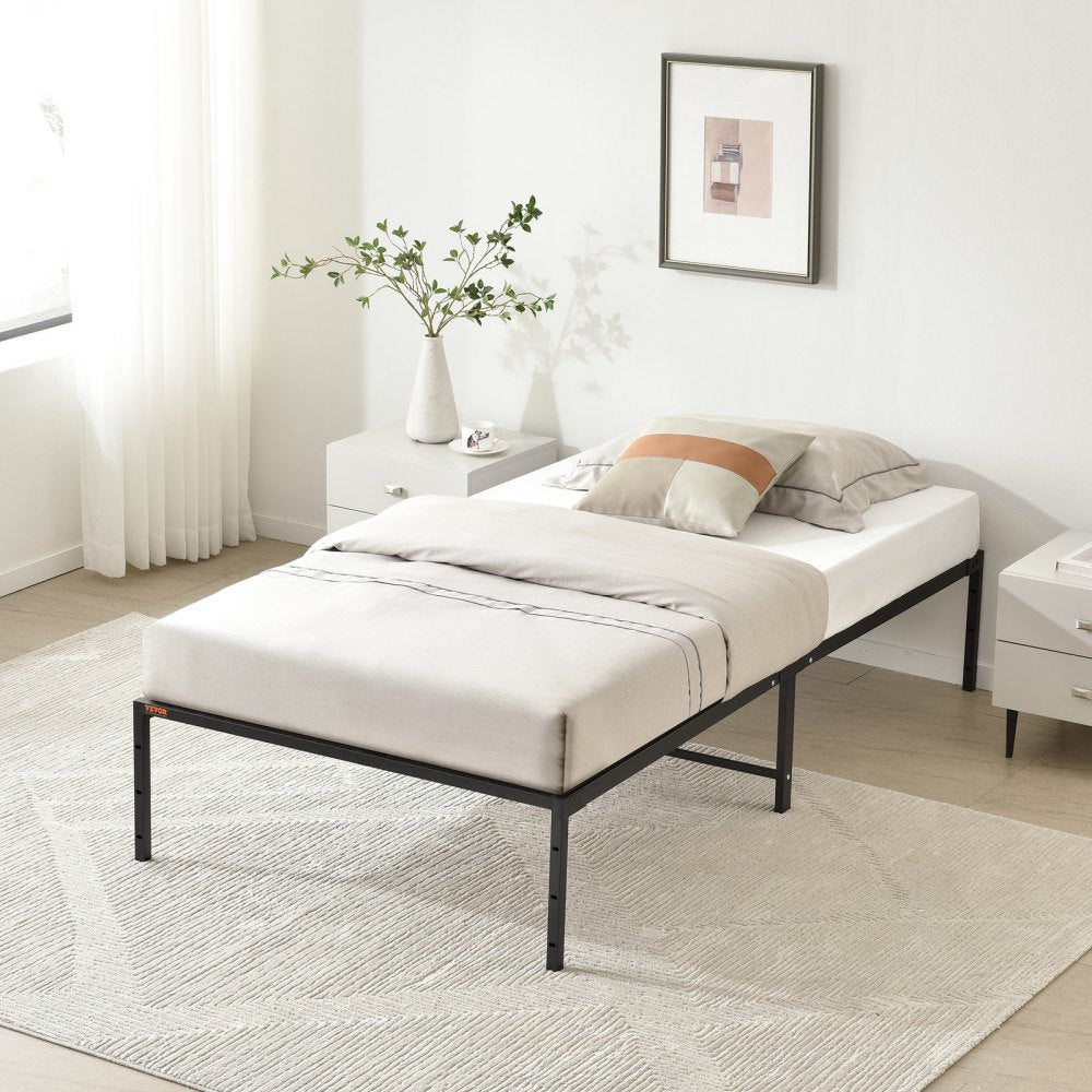 VEVOR 14 Inch Twin Metal Bed Frame Platform, No Box Spring Needed, Embedded Mattress Foundation with Steel Slat Support, Easy Assembly, Noise Free