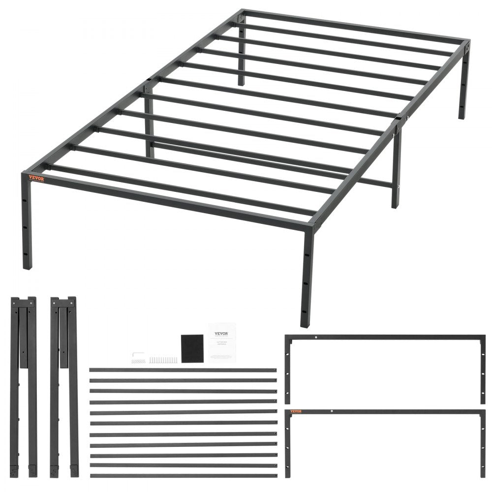 VEVOR 14 Inch Twin Metal Bed Frame Platform, No Box Spring Needed, Embedded Mattress Foundation with Steel Slat Support, Easy Assembly, Noise Free