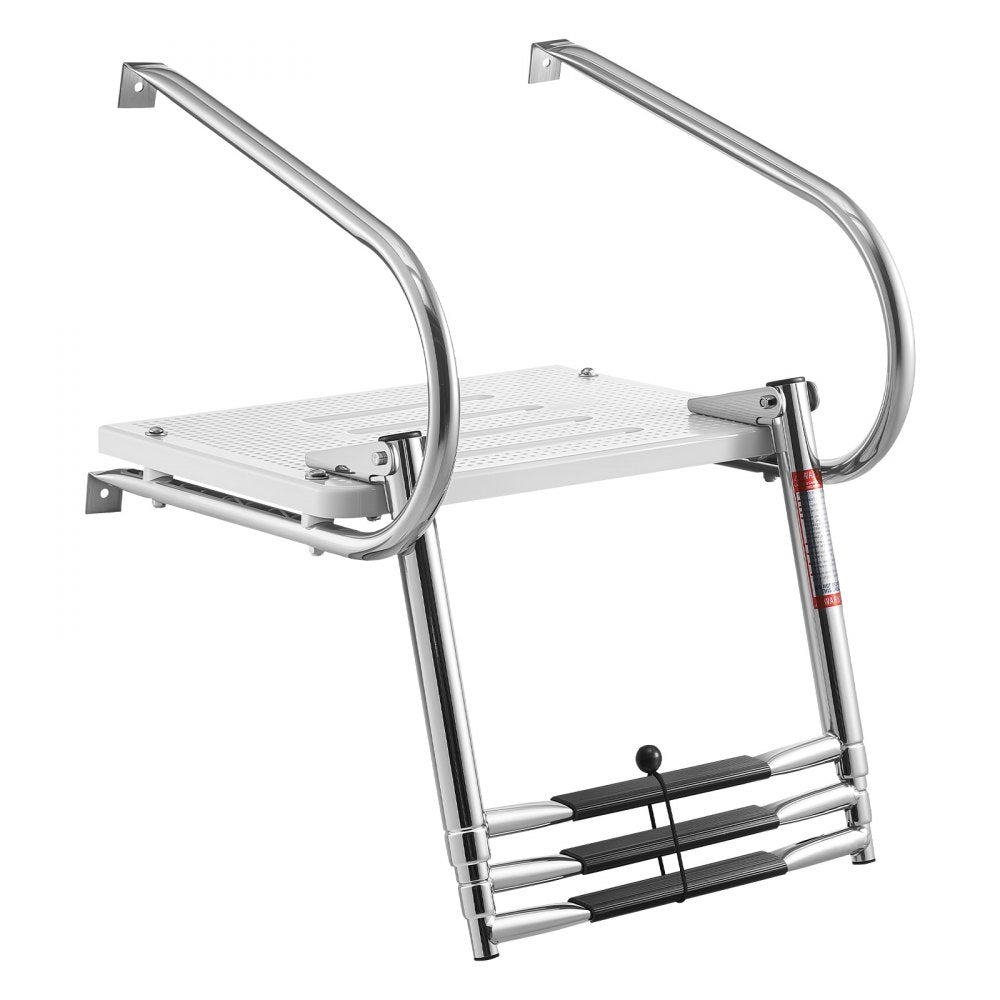VEVOR Boat Ladder, 3 Steps, Stainless Steel Telescoping Folding Swim Deck Ladder for Rear Entry Inboard, 400 lbs Capacity with Wide Anti-Slip Steps & Handrails, for Outboards, Yacht, Pontoon Boats
