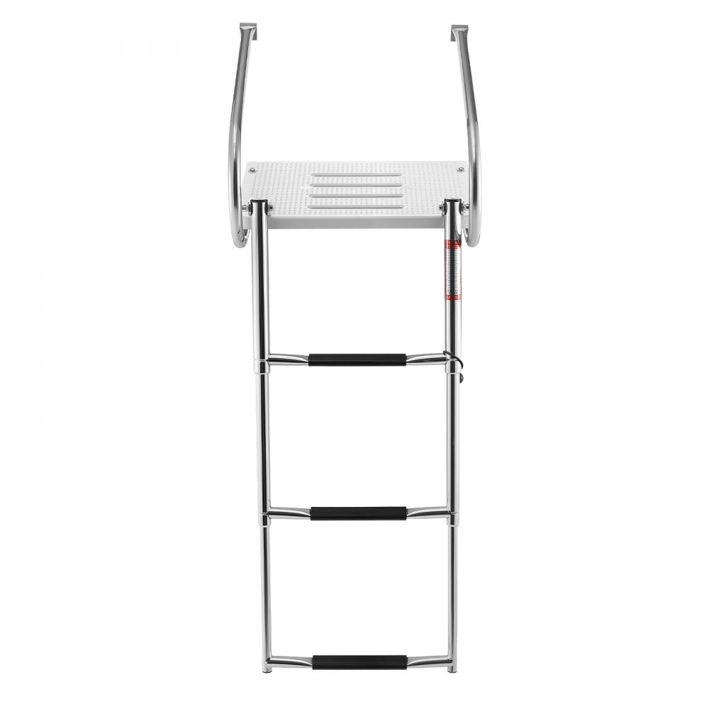 VEVOR Boat Ladder, 3 Steps, Stainless Steel Telescoping Folding Swim Deck Ladder for Rear Entry Inboard, 400 lbs Capacity with Wide Anti-Slip Steps & Handrails, for Outboards, Yacht, Pontoon Boats