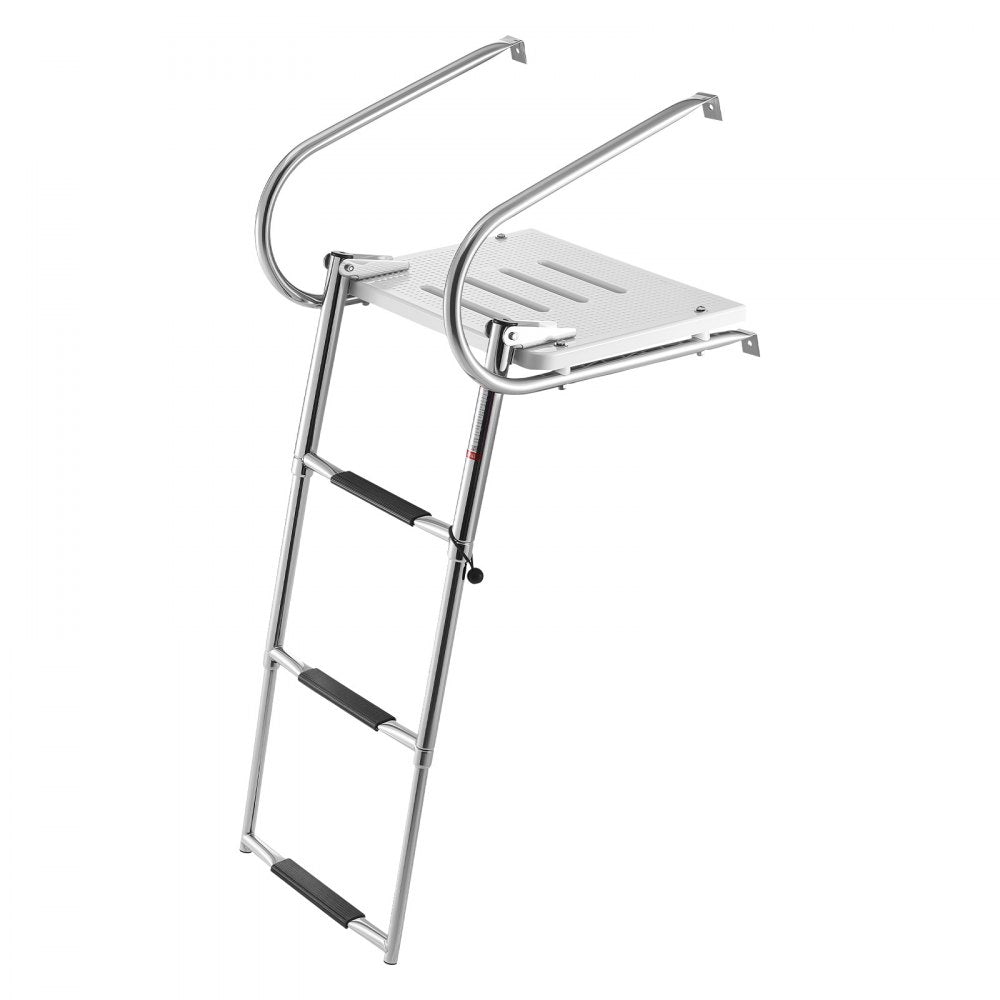 VEVOR Boat Ladder, 3 Steps, Stainless Steel Telescoping Folding Swim Deck Ladder for Rear Entry Inboard, 400 lbs Capacity with Wide Anti-Slip Steps & Handrails, for Outboards, Yacht, Pontoon Boats
