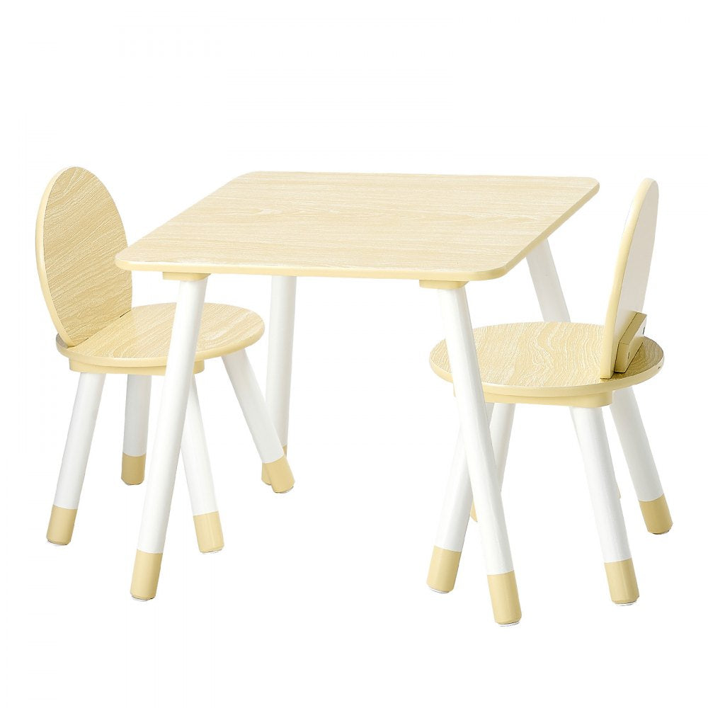 VEVOR Kids Table and 2 Chairs Set, Toddler Table and Chair Set with Rounded Edge Design & Graffiti Desktop, Wooden Desk for Art, Craft, Reading, Learning, Drawing, Classroom/Daycare/Home, Burlywood