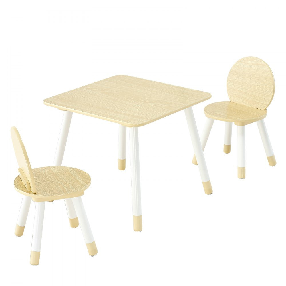 VEVOR Kids Table and 2 Chairs Set, Toddler Table and Chair Set with Rounded Edge Design & Graffiti Desktop, Wooden Desk for Art, Craft, Reading, Learning, Drawing, Classroom/Daycare/Home, Burlywood