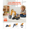VEVOR Remote Control Excavator Toy, 15 Channel, 3 in 1 Remote Control Digger with Metal Shovel, 1:14 Scale RC Excavator with Light & Sound, Full Functional Construction Vehicles for Kids, 2 Batteries
