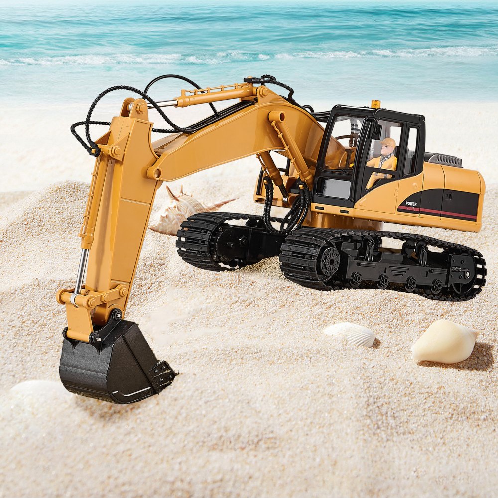 VEVOR Remote Control Excavator Toy, 15 Channel, 3 in 1 Remote Control Digger with Metal Shovel, 1:14 Scale RC Excavator with Light & Sound, Full Functional Construction Vehicles for Kids, 2 Batteries
