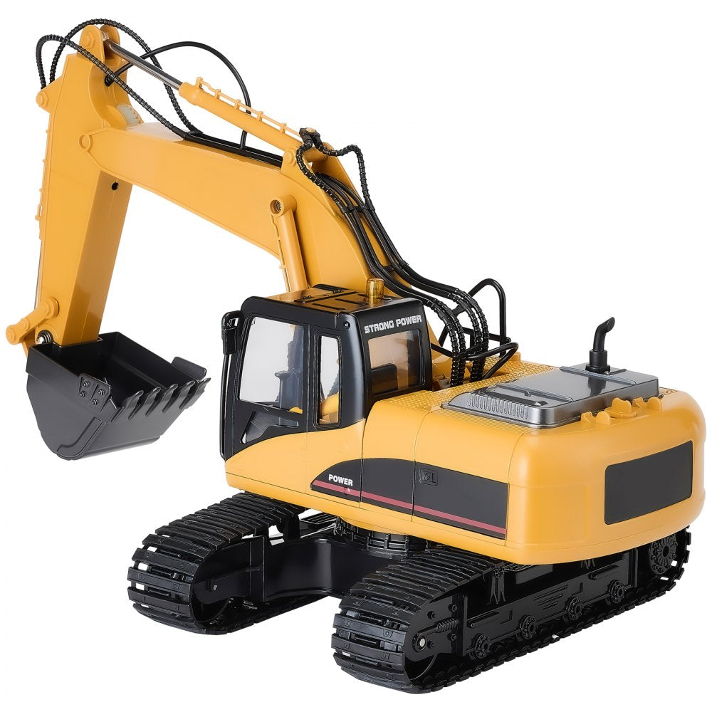 VEVOR Remote Control Excavator Toy, 15 Channel, 3 in 1 Remote Control Digger with Metal Shovel, 1:14 Scale RC Excavator with Light & Sound, Full Functional Construction Vehicles for Kids, 2 Batteries