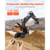 VEVOR Remote Control Excavator Toy, 11 Channel, 1:20 Scale Remote Control Digger Toy, RC Excavator with Lights & Sounds, Full Functional Construction Vehicles for Kids, 2 Batteries, Birthday Present