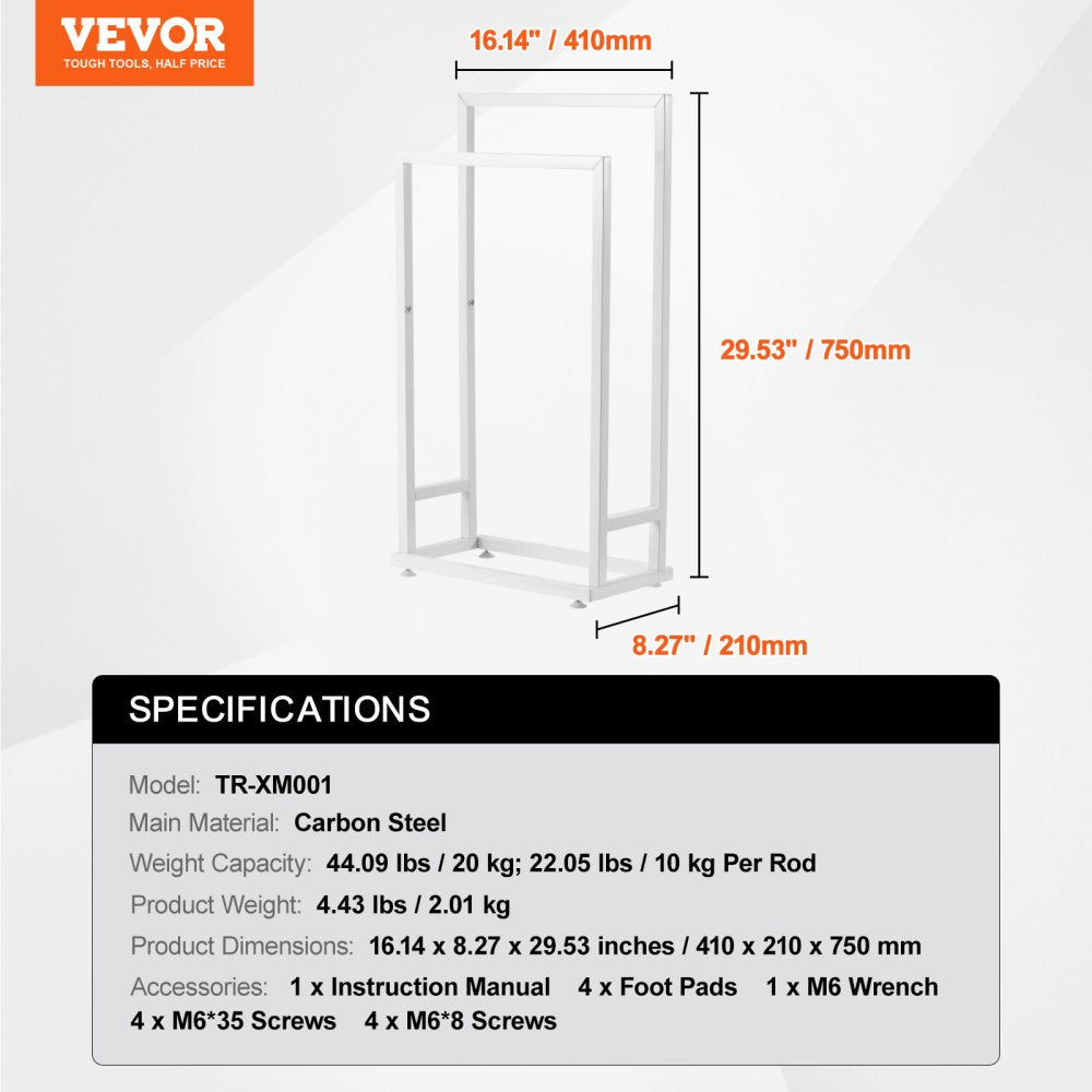 VEVOR Towel Rack, 2 Bars Metal Outdoor Towel Holder, Freestanding Pool Towel Hanger Stand Next to Hot Tub, Outdoor or Indoor Quilt Drying Rack Organizer, Ideal for Poolside, Bathroom, Spa, White