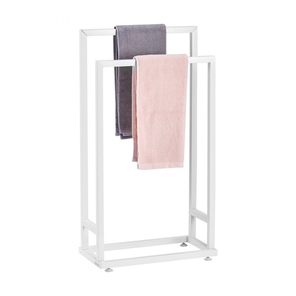 VEVOR Towel Rack, 2 Bars Metal Outdoor Towel Holder, Freestanding Pool Towel Hanger Stand Next to Hot Tub, Outdoor or Indoor Quilt Drying Rack Organizer, Ideal for Poolside, Bathroom, Spa, White