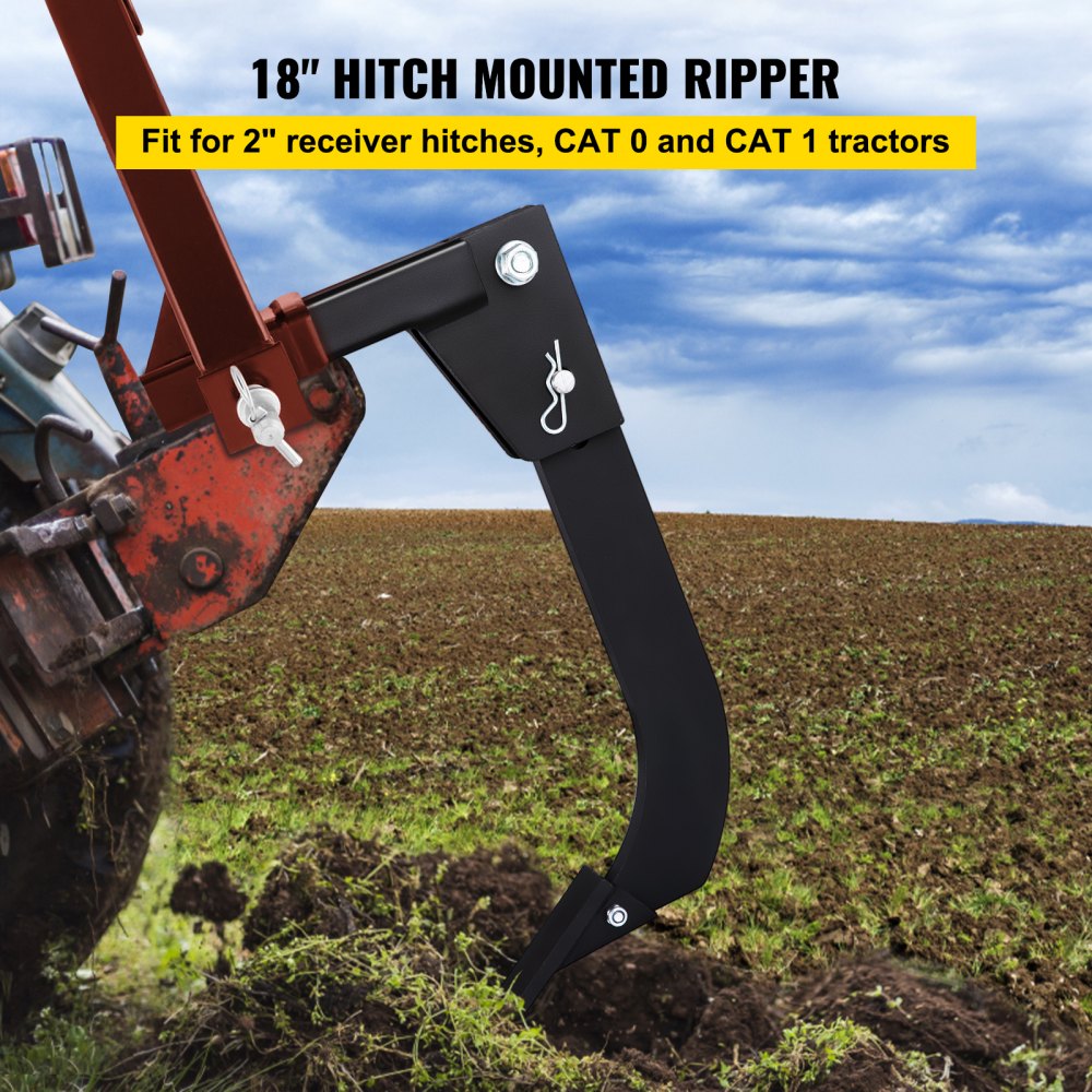 VEVOR Hitch Mounted Ripper, 18\" Shank Length Box Scraper Shank, 4 Hole Site Box Blade for Tractor, 2 Locating Pins Ripper Shank, 2 Plough Tips Box Blade Shank Teeth