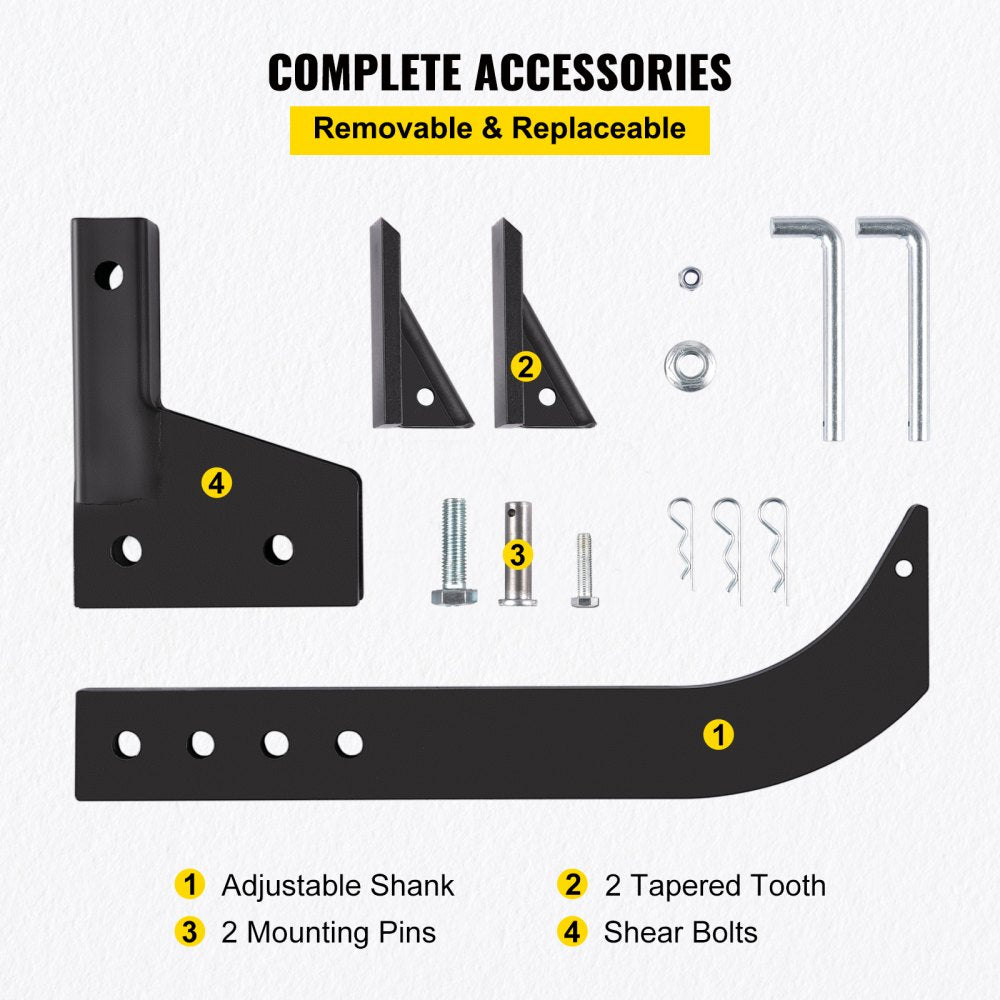 VEVOR Hitch Mounted Ripper, 18\" Shank Length Box Scraper Shank, 4 Hole Site Box Blade for Tractor, 2 Locating Pins Ripper Shank, 2 Plough Tips Box Blade Shank Teeth